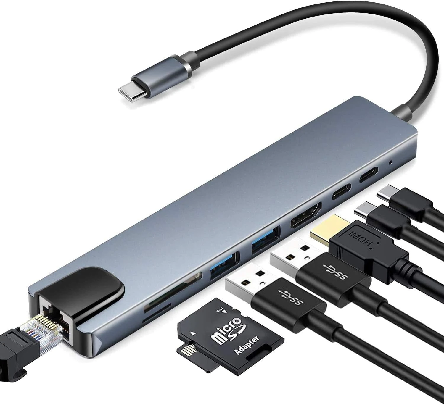 USB Hub Type C (8 in 1 Multifunction Adapter for MacBook & Windows) / USB Dockin