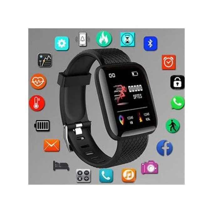 Color Screen Sport Message Reminder Smart Watch - Black